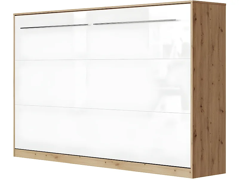 Armoire Lit escamotable 120x200cm Supérieur Horizontal Lit Rabattable Lit Mural Chêne Sauvage/blanc brillant
