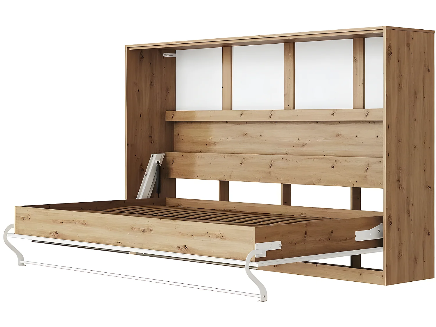 Armoire Lit escamotable 120x200cm Supérieur Horizontal Lit Rabattable Lit Mural Chêne Sauvage/blanc brillant