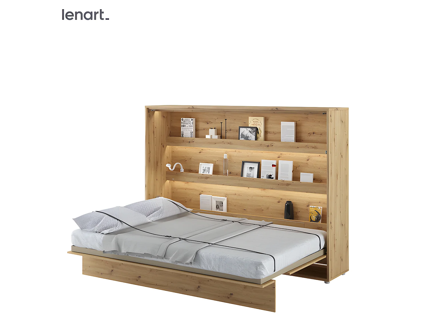 Lenart Armoire Lit escamotable Horizontal 90x200 cm Chêne artisan Lit Rabattable Lit Mural"Consus"