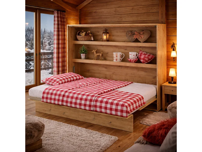 Lenart Armoire Lit escamotable Horizontal 90x200 cm Chêne artisan Lit Rabattable Lit Mural"Consus"
