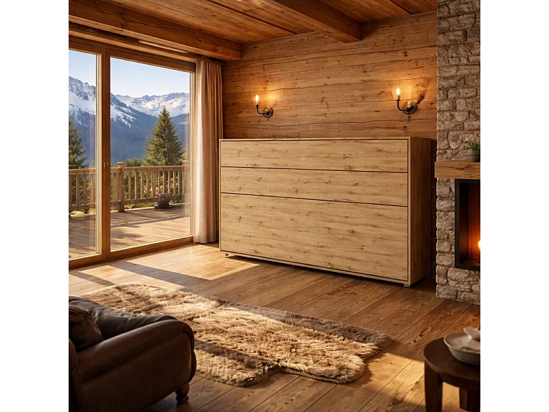 Lenart Armoire Lit escamotable Horizontal 90x200 cm Chêne artisan Lit Rabattable Lit Mural"Consus"