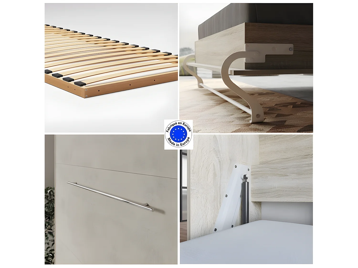 Lit escamotable +2 Placards Vertical 90x200+(100x2)cm Lit Rabattable Lit Mural Standard Chêne Sonoma/Béton