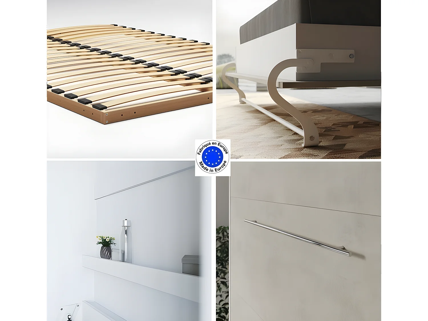 Lit escamotable +2 Placards Vertical 140x200+(50x2)cm Lit Rabattable Lit Mural Standard Blanc/Béton