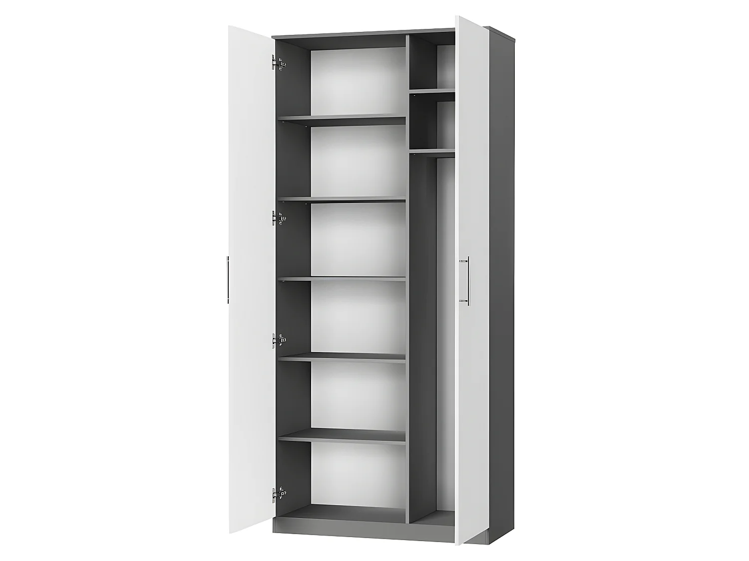 Lit escamotable +2 Placards Vertical 140x200+(100x2)cm Lit Rabattable Lit Mural Standard Anthracite/Blanc