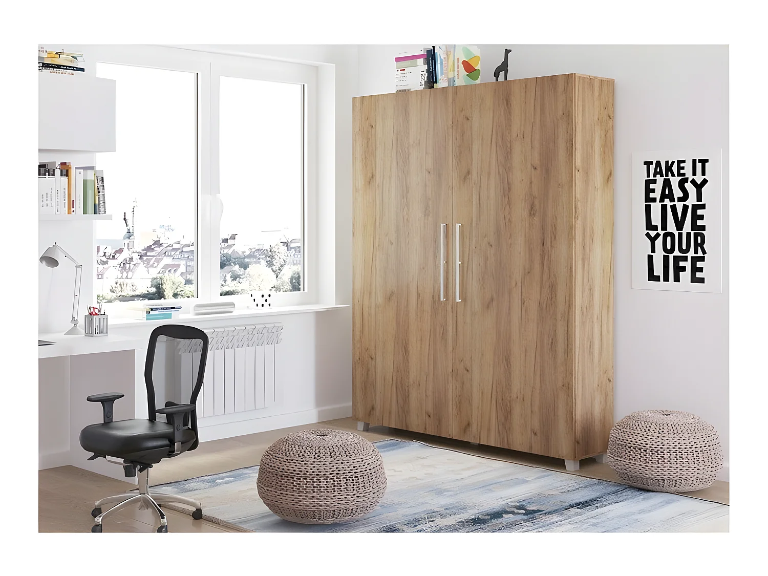 Armoire Lit escamotable Vertical 160x200 cm Or Artisan avec porte Lit Rabattable Lit Mural Todor