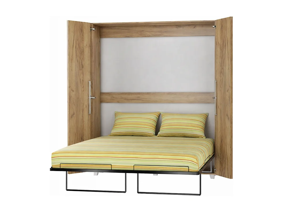 Armoire Lit escamotable Vertical 160x200 cm Or Artisan avec porte Lit Rabattable Lit Mural Todor