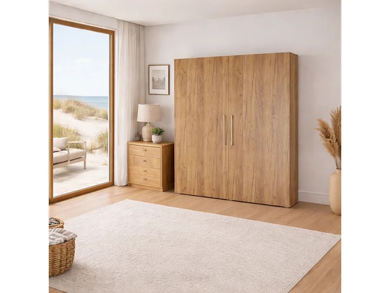 Armoire Lit escamotable Vertical 160x200 cm Or Artisan avec porte Lit Rabattable Lit Mural Todor