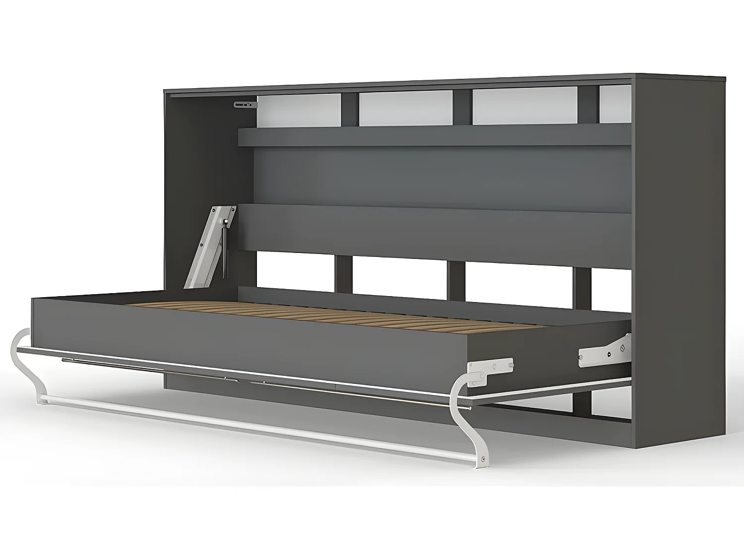 Armoire Lit escamotable 90x200cm Supérieur Horizontal Lit Rabattable Lit Mural Anthracite/Anthracite brillant