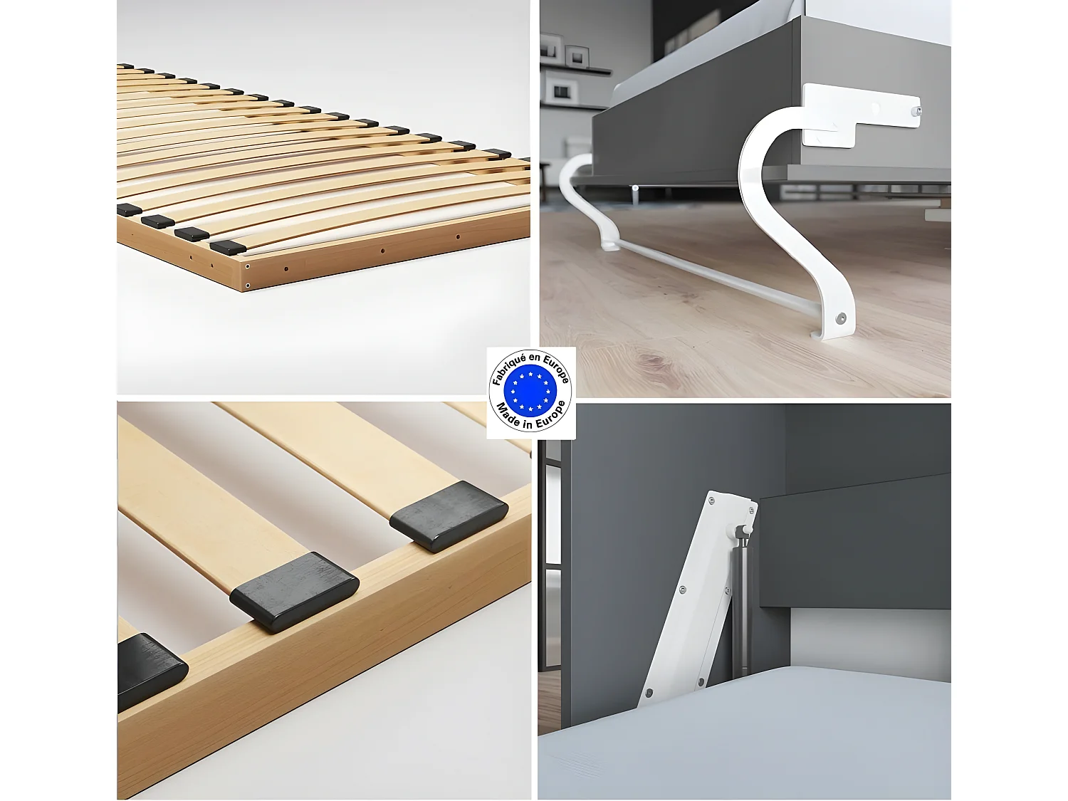 Armoire Lit escamotable 90x200cm Supérieur Horizontal Lit Rabattable Lit Mural Anthracite/Anthracite brillant