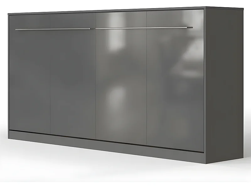 Armoire Lit escamotable 90x200cm Supérieur Horizontal Lit Rabattable Lit Mural Anthracite/Anthracite brillant