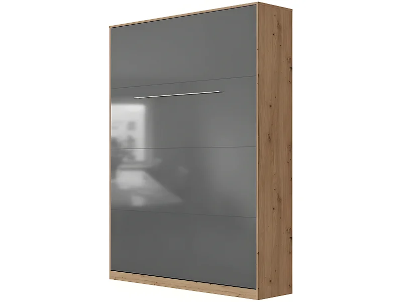 Armoire Lit escamotable 140x200cm Lit Rabattable Lit Mural Supérieur Vertical Chêne Sauvage/Anthracite brillant