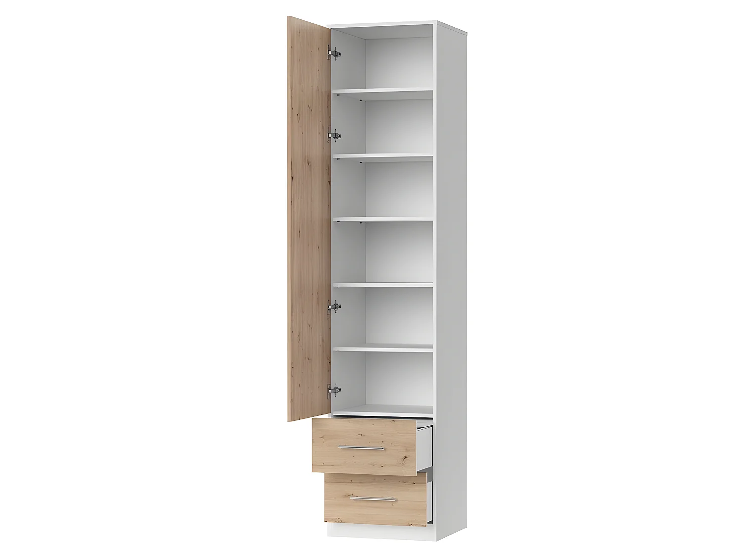 Lit escamotable +2 Placards Vertical 120x200+(50x2)cm Lit Rabattable Lit Mural Standard Blanc/Chêne Sauvage