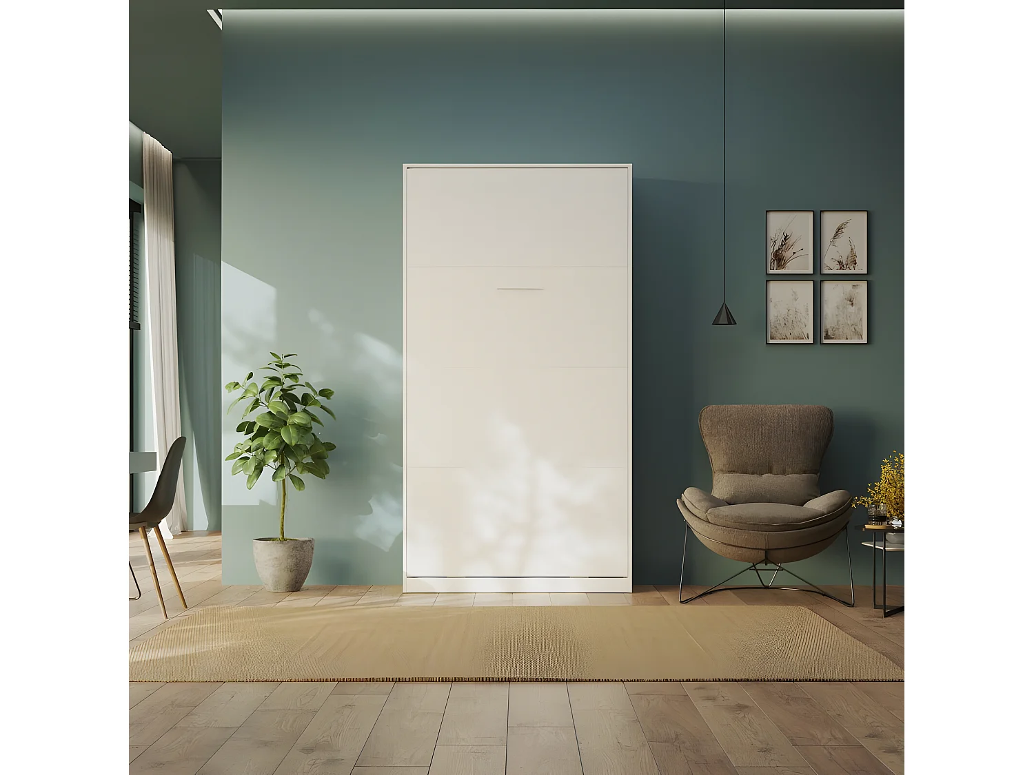 Armoire Lit escamotable 100x200cm Blanc Lit Rabattable Lit Mural C*Adore Vertical