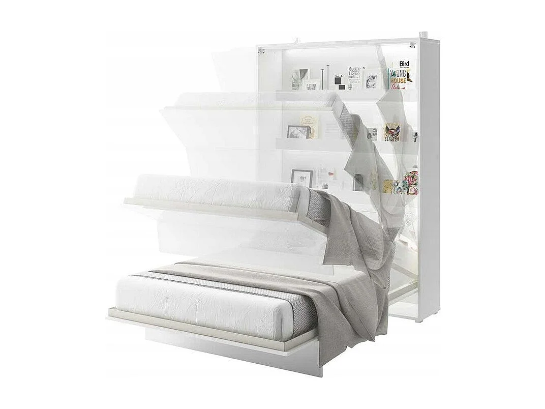 Lenart Armoire Lit escamotable Vertical 140x200 cm Blanc brillant Lit Rabattable Lit Mural"Consus"