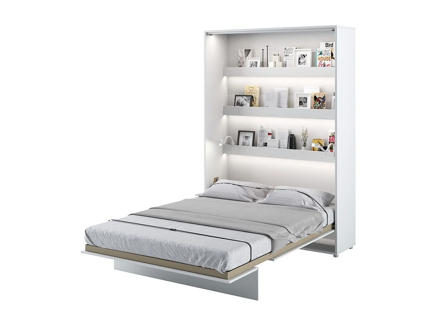Lenart Armoire Lit escamotable Vertical 140x200 cm Blanc brillant Lit Rabattable Lit Mural"Consus"