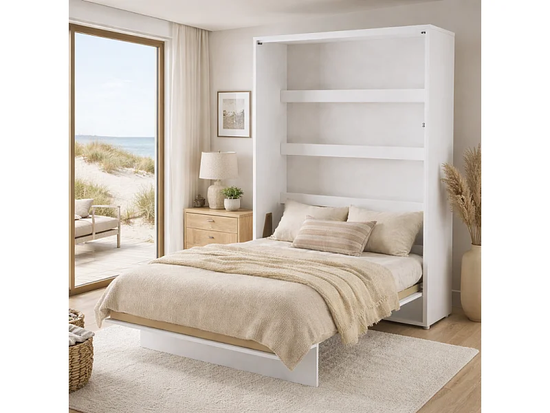 Lenart Armoire Lit escamotable Vertical 140x200 cm Blanc brillant Lit Rabattable Lit Mural"Consus"