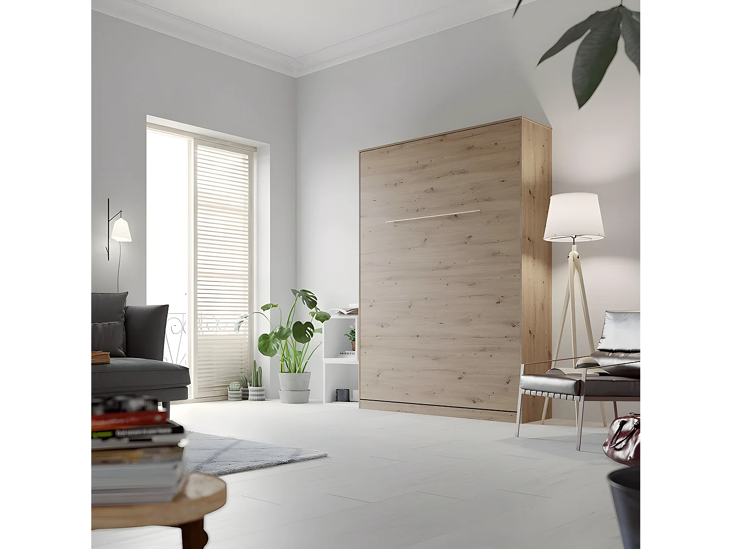 Armoire Lit escamotable 140x200cm Lit Rabattable Lit Mural Supérieur Vertical Chêne Sauvage/Chêne Sauvage