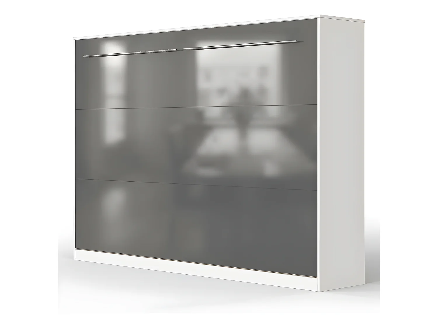 Armoire Lit escamotable 140x200cm Supérieur Horizontal Lit Rabattable Lit Mural Blanc/Anthracite Brillant