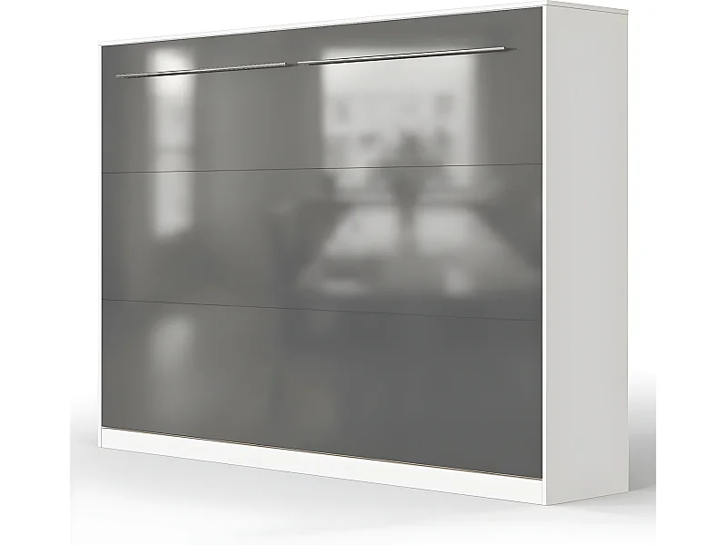 Armoire Lit escamotable 140x200cm Supérieur Horizontal Lit Rabattable Lit Mural Blanc/Anthracite Brillant
