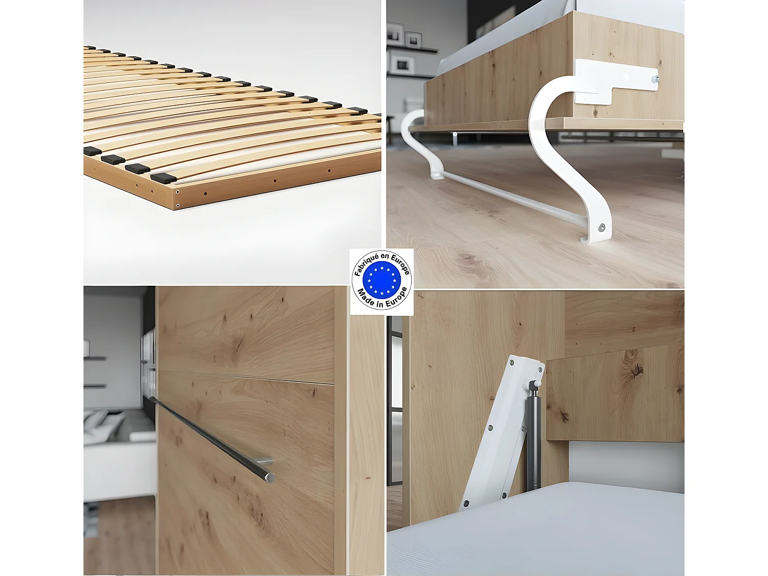 Lit escamotable +2 Placards Vertical 90x200+(100x2)cm Lit Rabattable Lit Mural Standard Chêne Sauvage/Chêne Sauvage