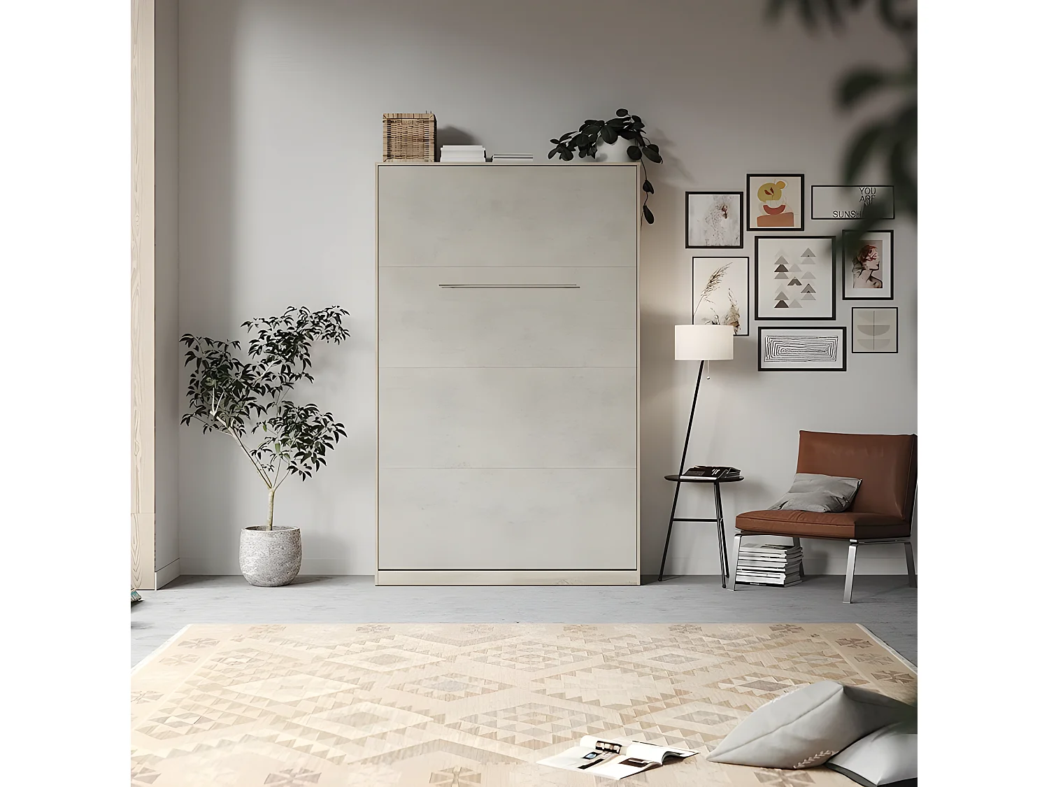 Armoire Lit escamotable 120x200cm Vertical Lit Rabattable Lit Mural Supérieur Chêne Sonoma/Béton