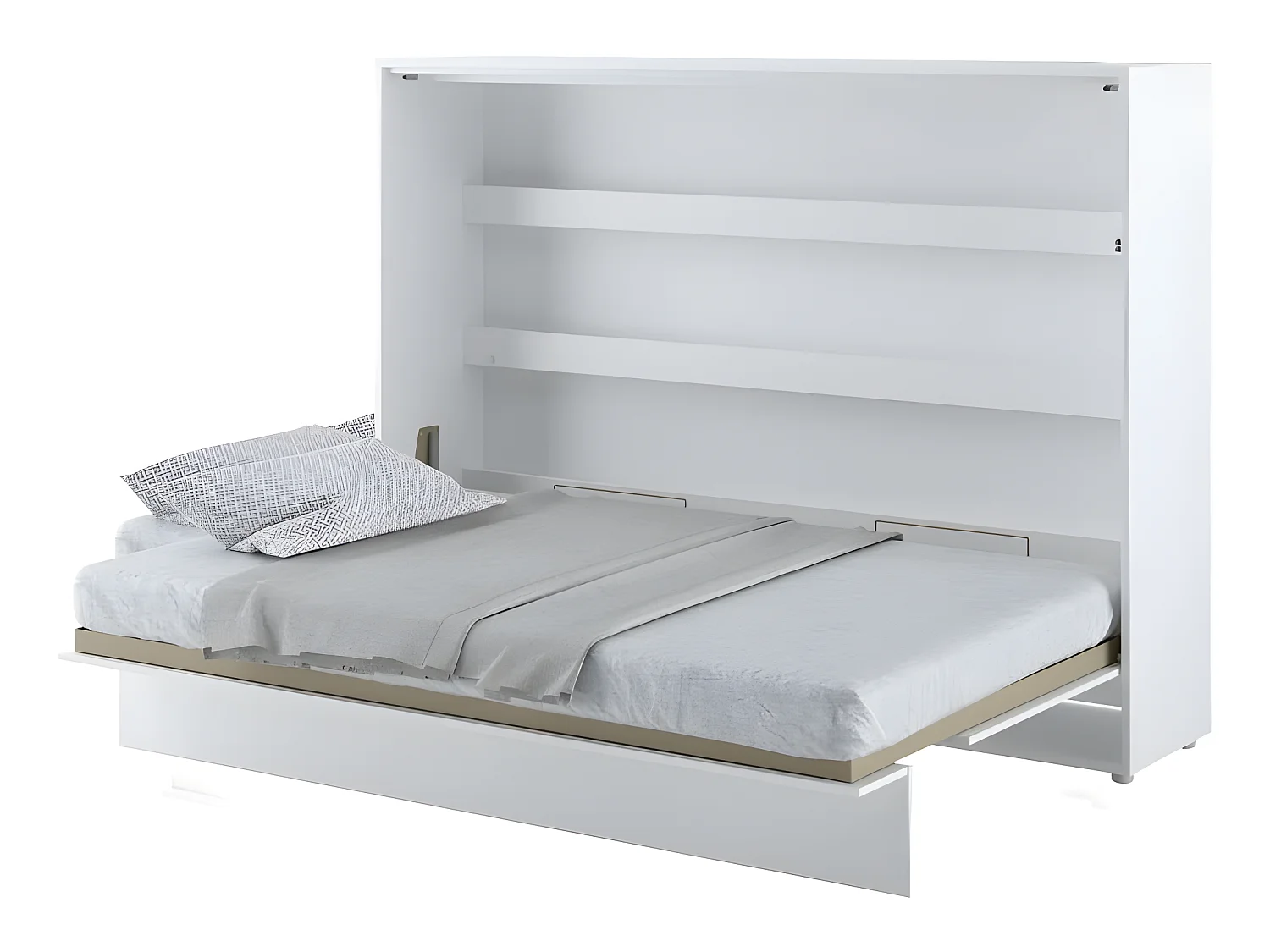 Lenart Armoire Lit escamotable Horizontal 140x200 cm Blanc brillant Lit Rabattable Lit Mural"Consus"