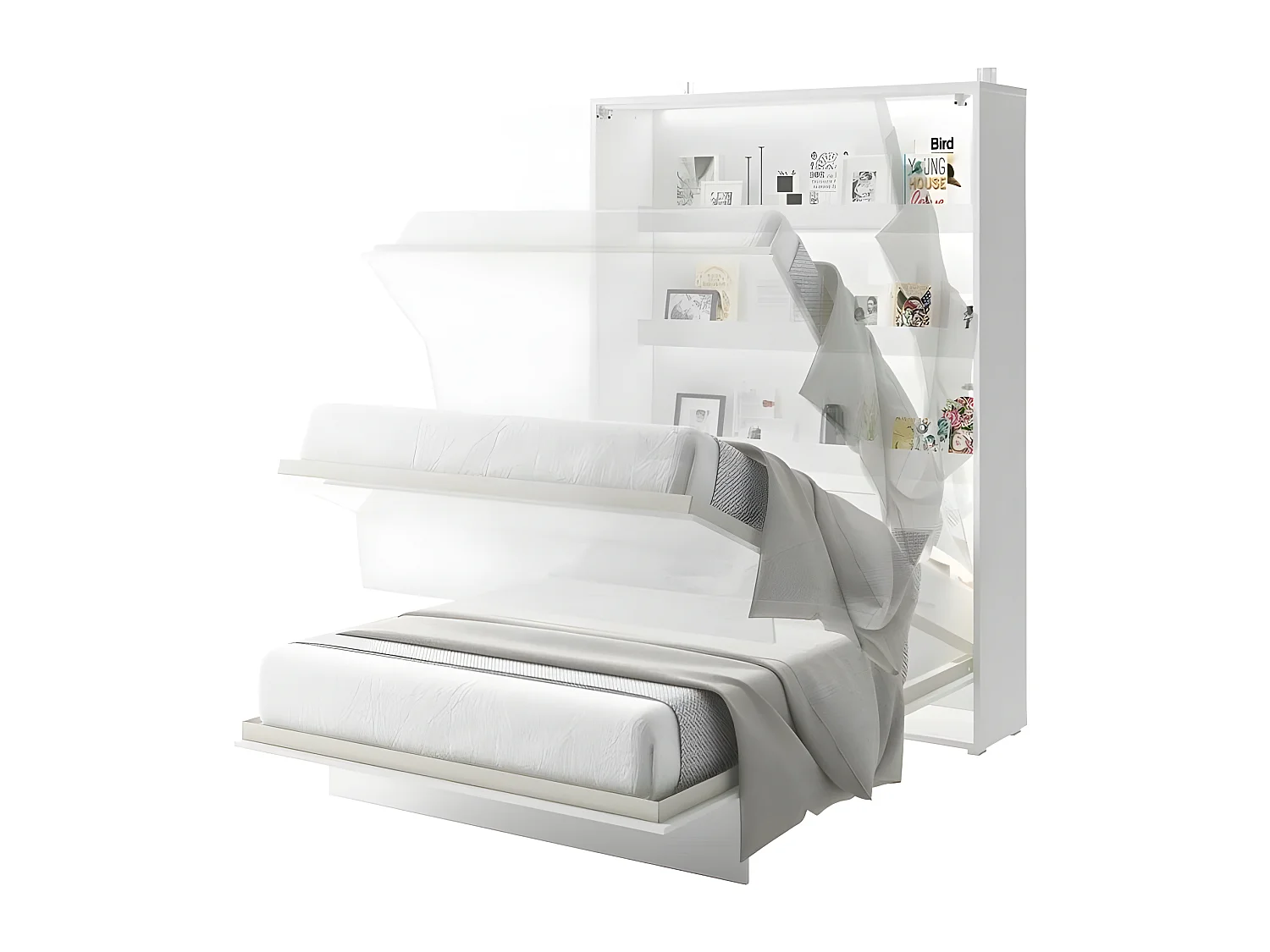 Lenart Armoire Lit escamotable Horizontal 140x200 cm Blanc brillant Lit Rabattable Lit Mural"Consus"