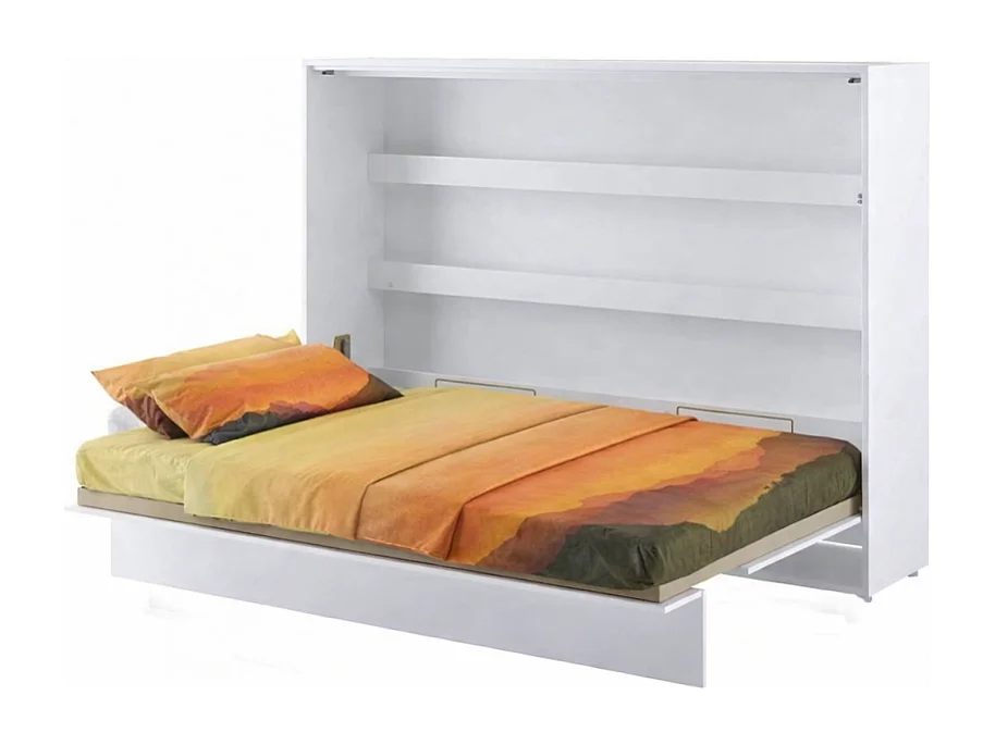 Lenart Armoire Lit escamotable Horizontal 140x200 cm Blanc brillant Lit Rabattable Lit Mural"Consus"