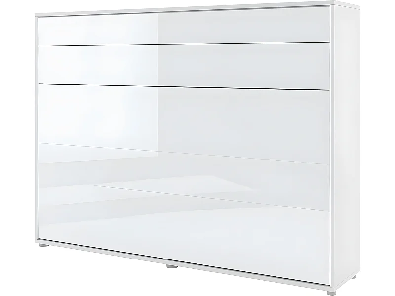 Lenart Armoire Lit escamotable Horizontal 140x200 cm Blanc brillant Lit Rabattable Lit Mural"Consus"