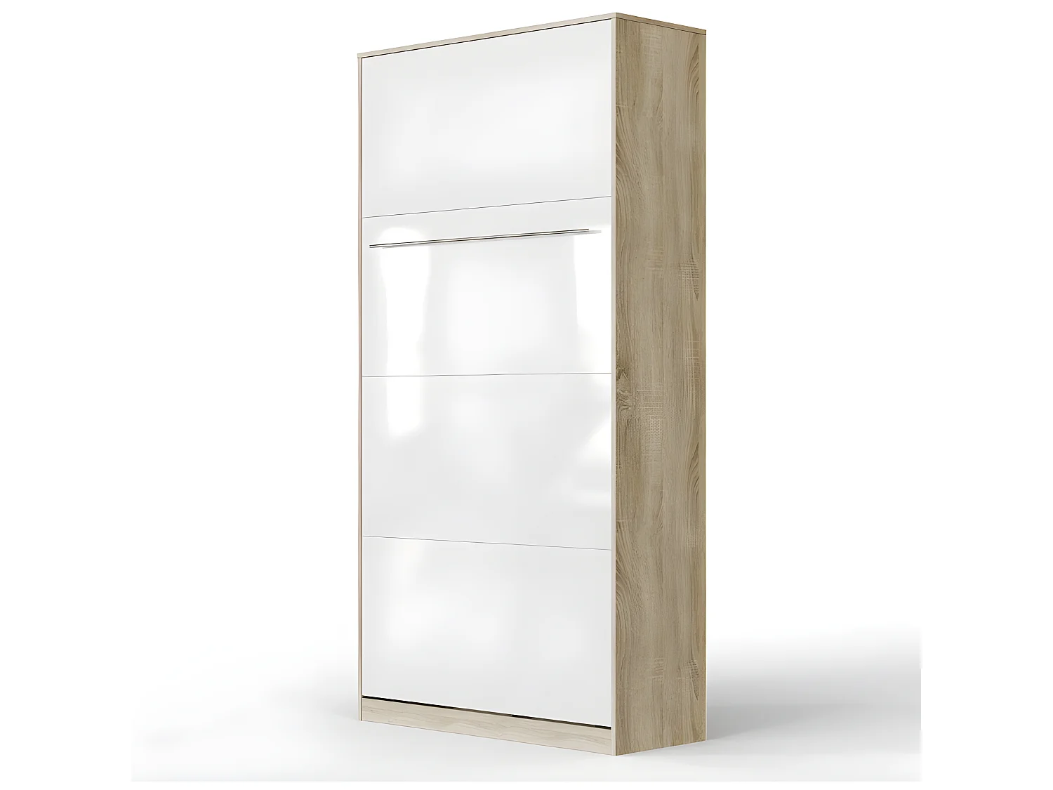 Lit escamotable +2 Placards Vertical 90x200+(80x2)cm Lit Rabattable Lit Mural Standard Chêne Sonoma/Blanc brillant