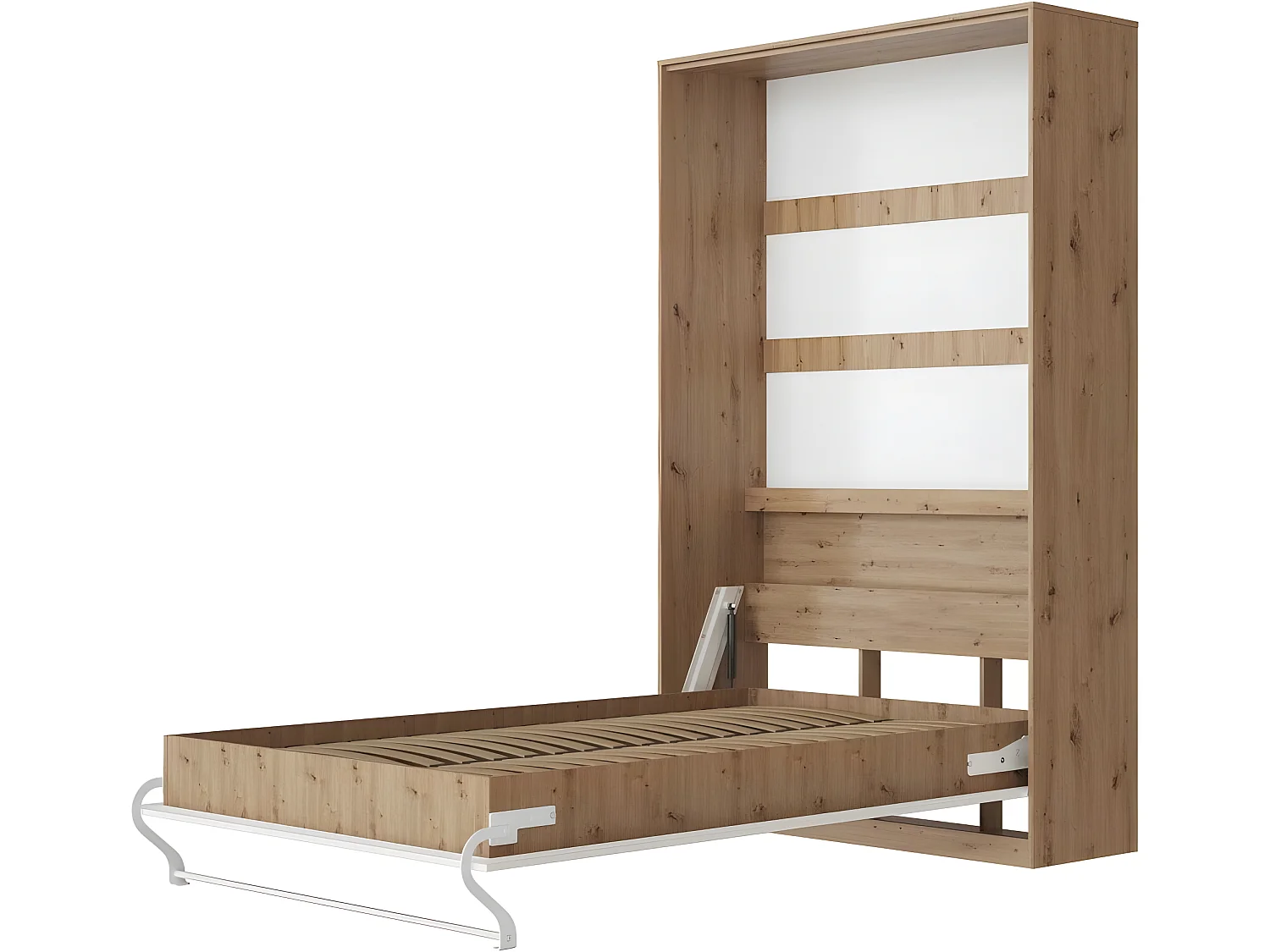 Armoire Lit escamotable 120x200cm Vertical Lit Rabattable Lit Mural Supérieur Chêne Sauvage/blanc brillant