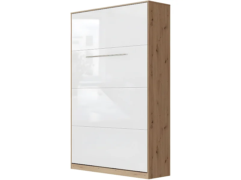 Armoire Lit escamotable 120x200cm Vertical Lit Rabattable Lit Mural Supérieur Chêne Sauvage/blanc brillant