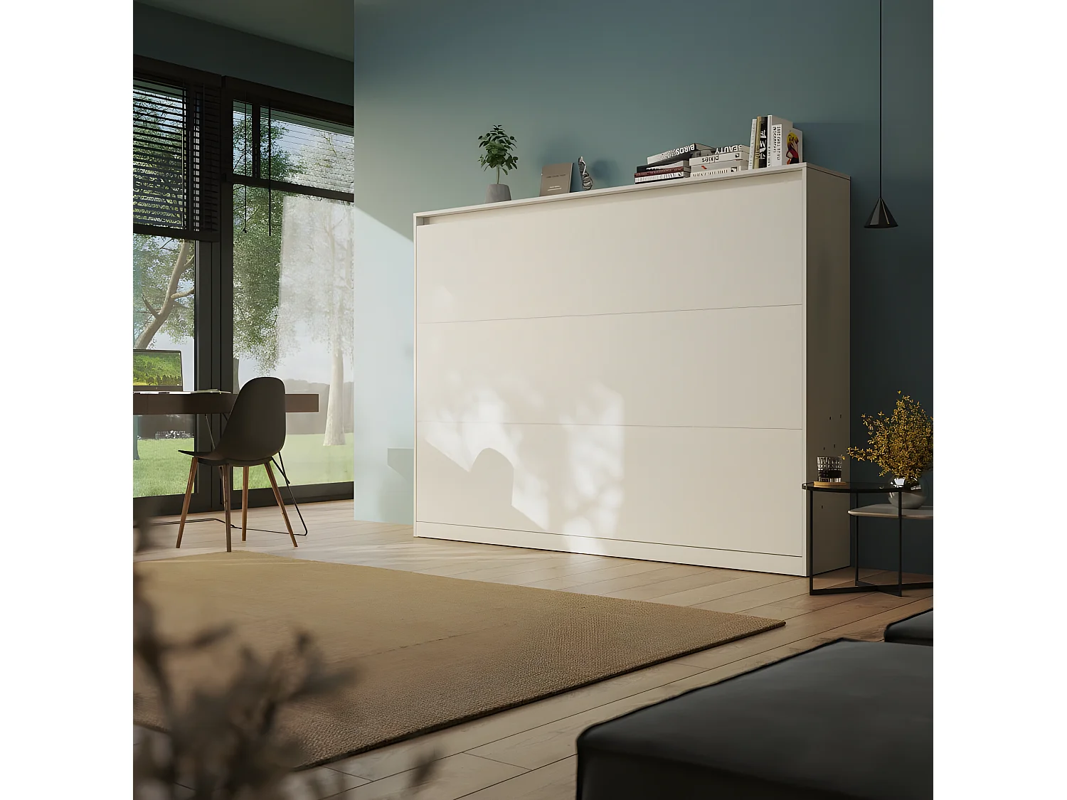 Armoire Lit escamotable 140x200cm Blanc Horizontal Lit Rabattable Lit Mural C*Adore