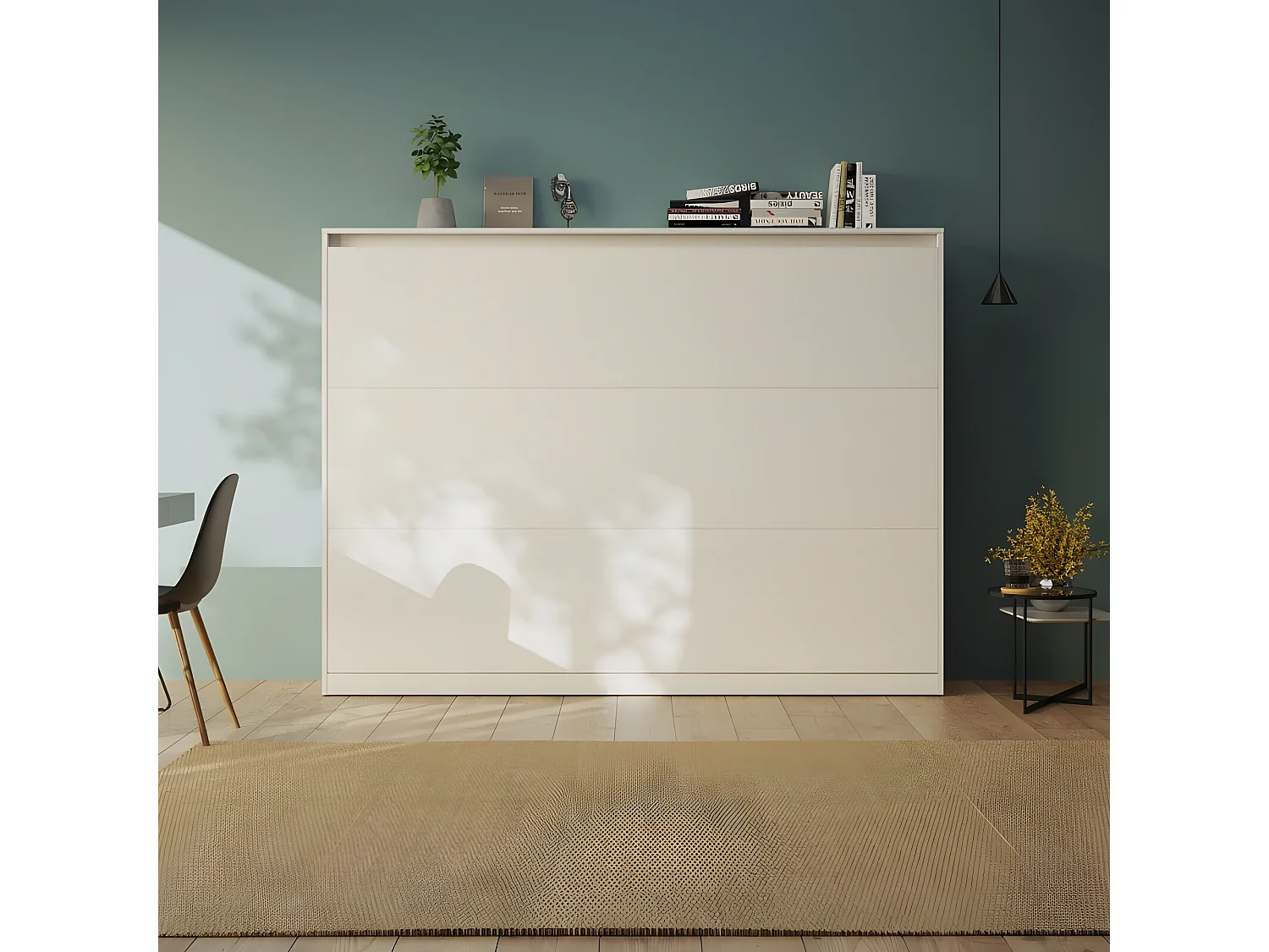 Armoire Lit escamotable 140x200cm Blanc Horizontal Lit Rabattable Lit Mural C*Adore