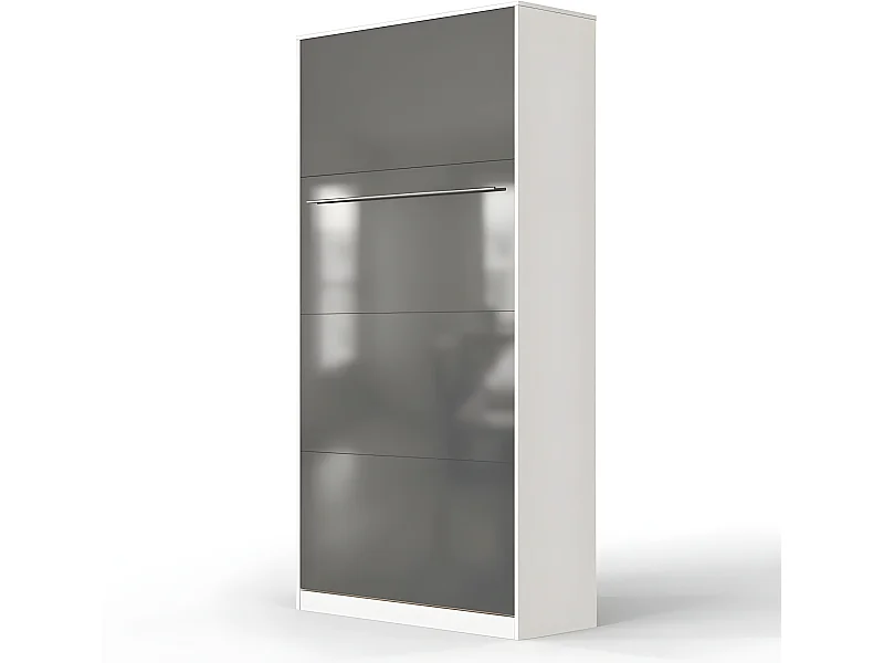 Armoire Lit escamotable 90x200cm Vertical Lit Rabattable Lit Mural Supérieur Blanc/Anthracite Brillant