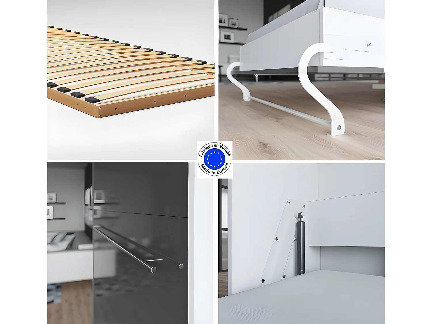 Armoire Lit escamotable 90x200cm Vertical Lit Rabattable Lit Mural Supérieur Blanc/Anthracite Brillant