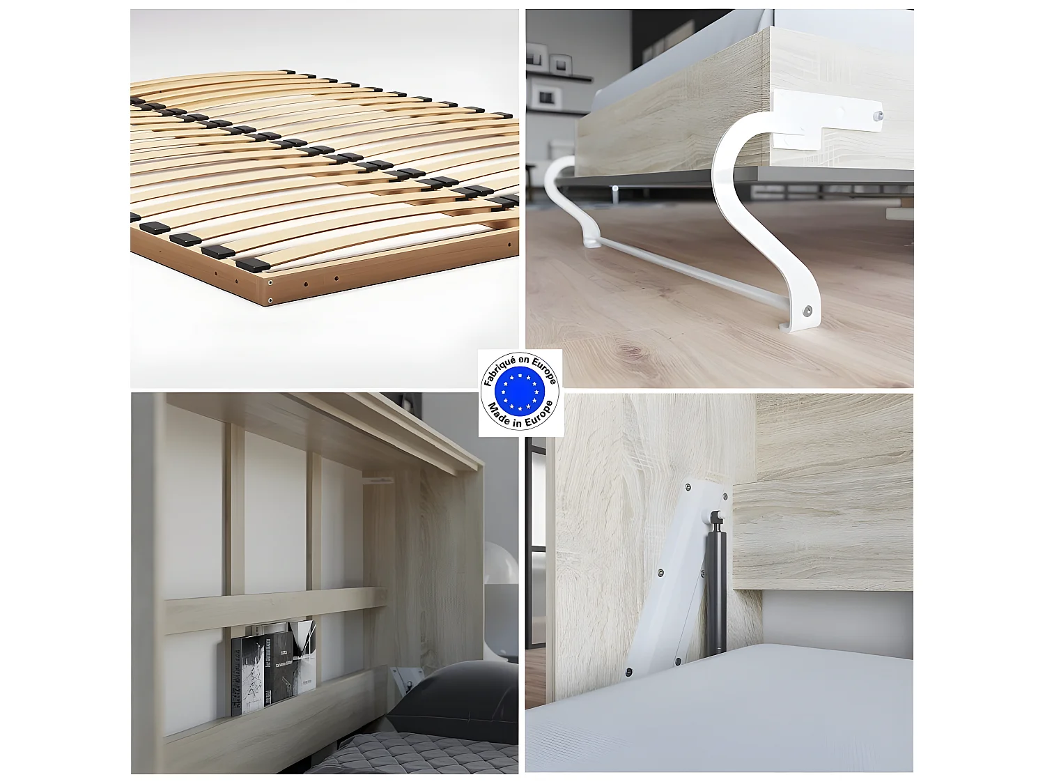 Armoire Lit escamotable 120x200cm Supérieur Horizontal Lit Rabattable Lit Mural Chêne Sonoma/Anthracite brillant