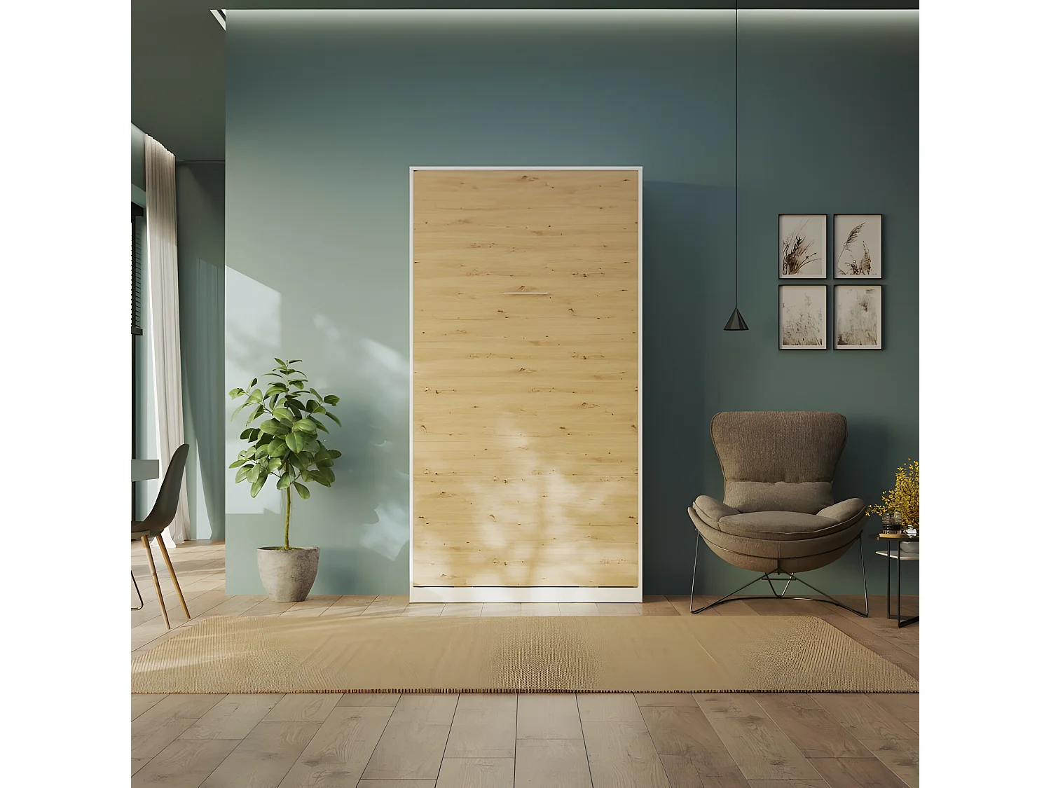 Armoire Lit escamotable 100x200cm Blanc/Chêne sauvage Lit Rabattable Lit Mural C*Adore Vertical