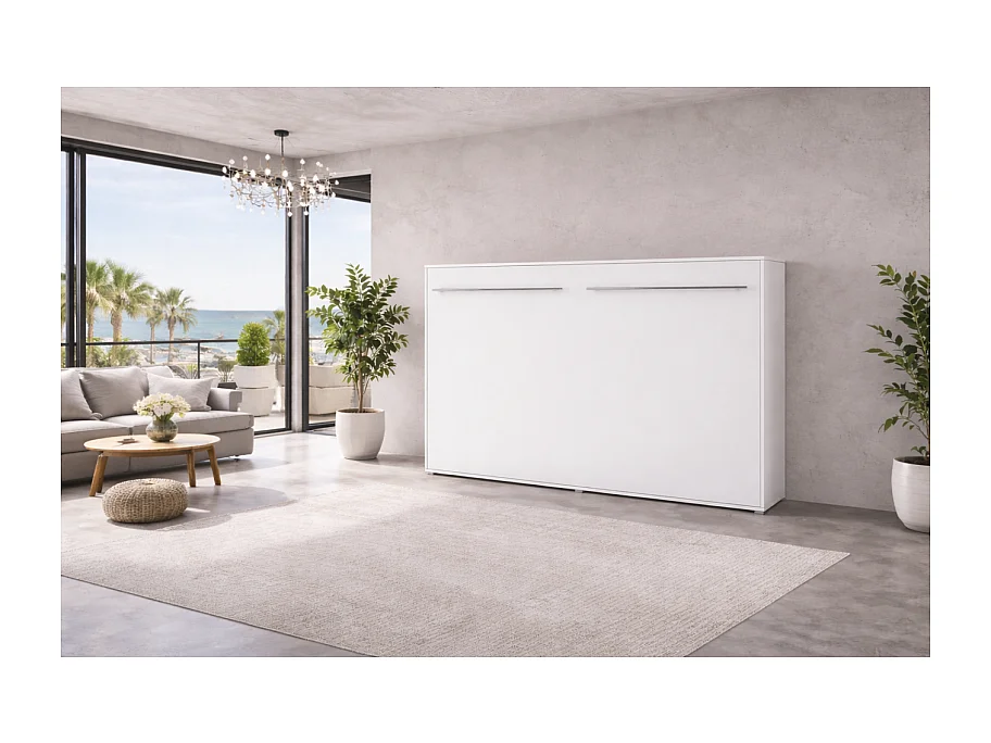Lenart Armoire Lit escamotable Horizontal 90x200 cm Blanc mat Lit Rabattable Lit Mural Consus pro