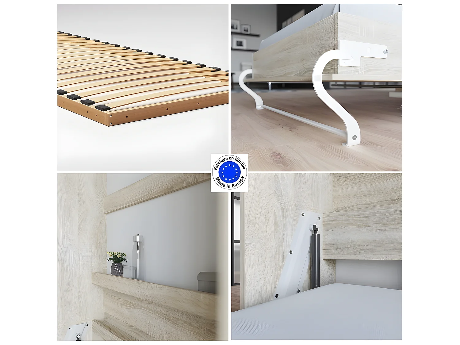 Lit escamotable +2 Placards Vertical 120x200+(80x2)cm Lit Rabattable Lit Mural Standard Chêne Sonoma /Chêne Sonoma