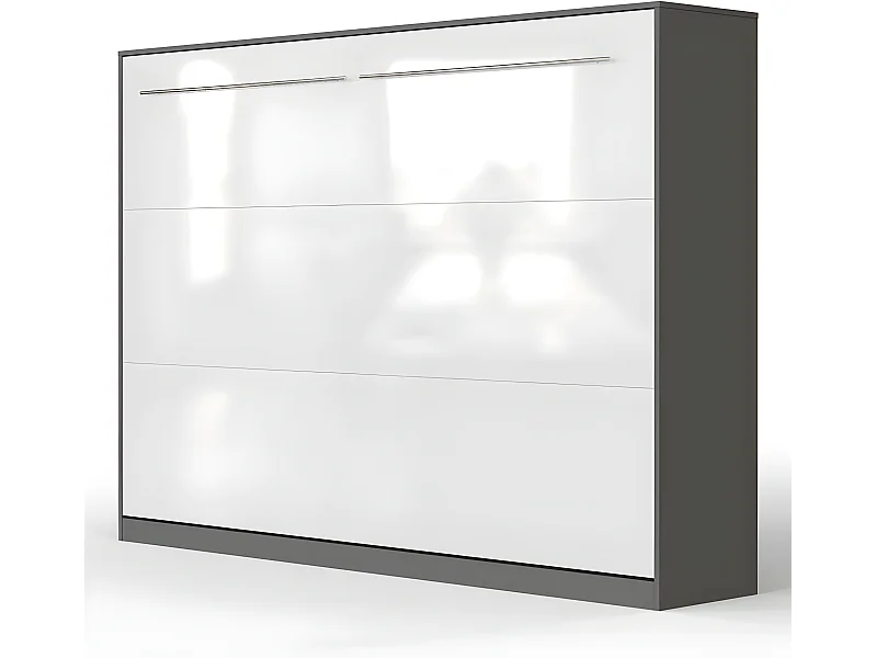 Armoire Lit escamotable 140x200cm Supérieur Horizontal Lit Rabattable Lit Mural Anthracite/blanc brillant