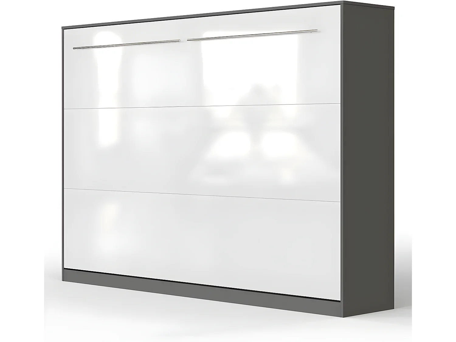 Armoire Lit escamotable 140x200cm Supérieur Horizontal Lit Rabattable Lit Mural Anthracite/blanc brillant