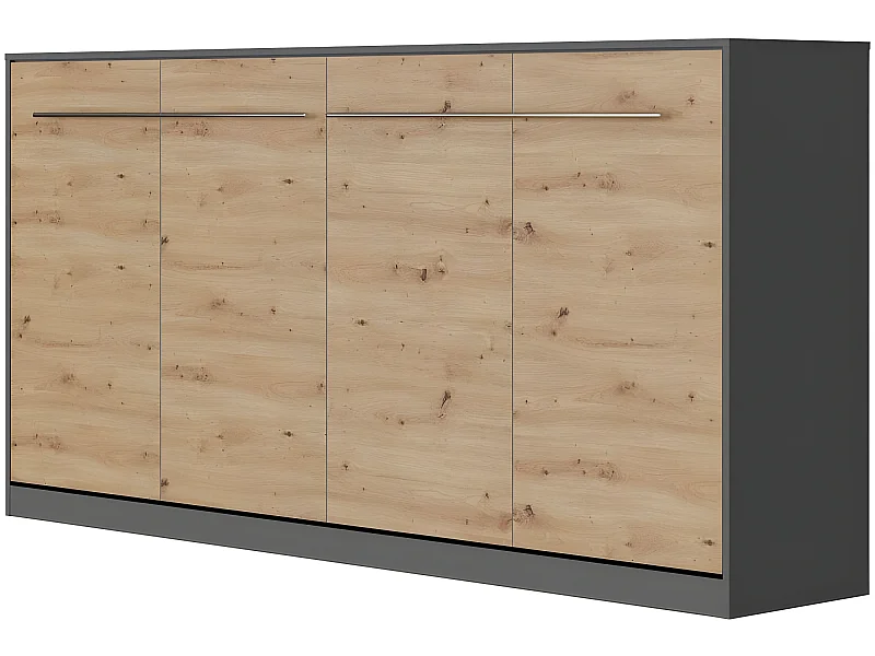 Armoire Lit escamotable 90x200cm Supérieur Horizontal Lit Rabattable Lit Mural Anthracite/Chêne sauvage