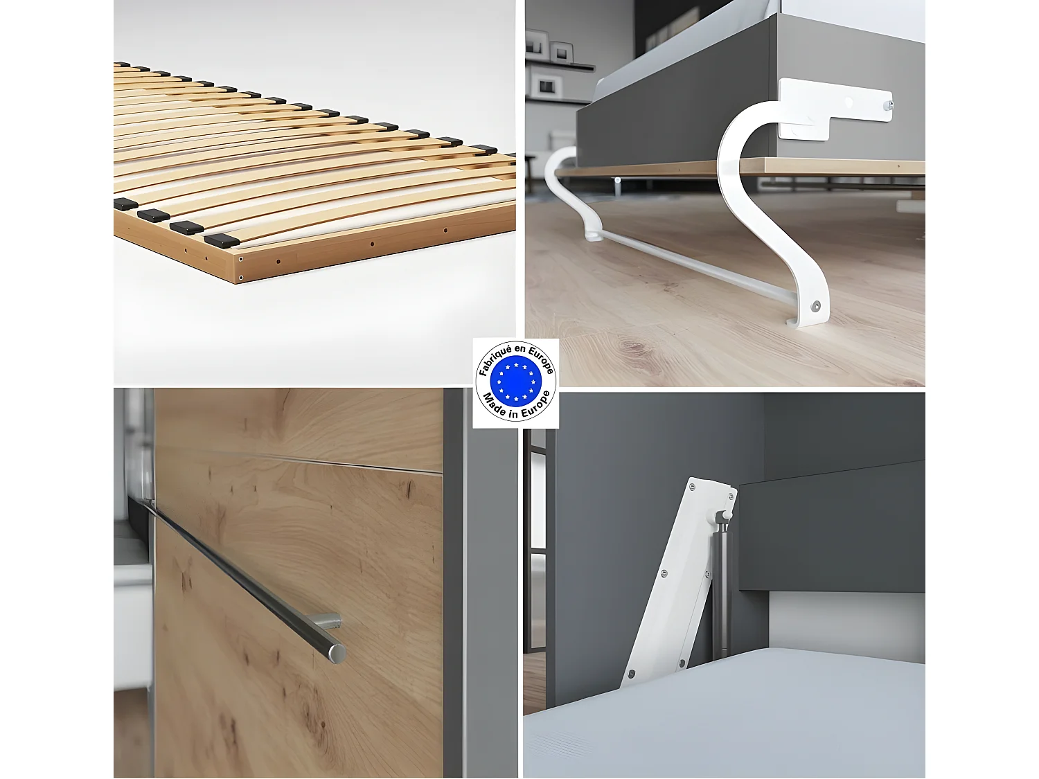 Armoire Lit escamotable 90x200cm Supérieur Horizontal Lit Rabattable Lit Mural Anthracite/Chêne sauvage