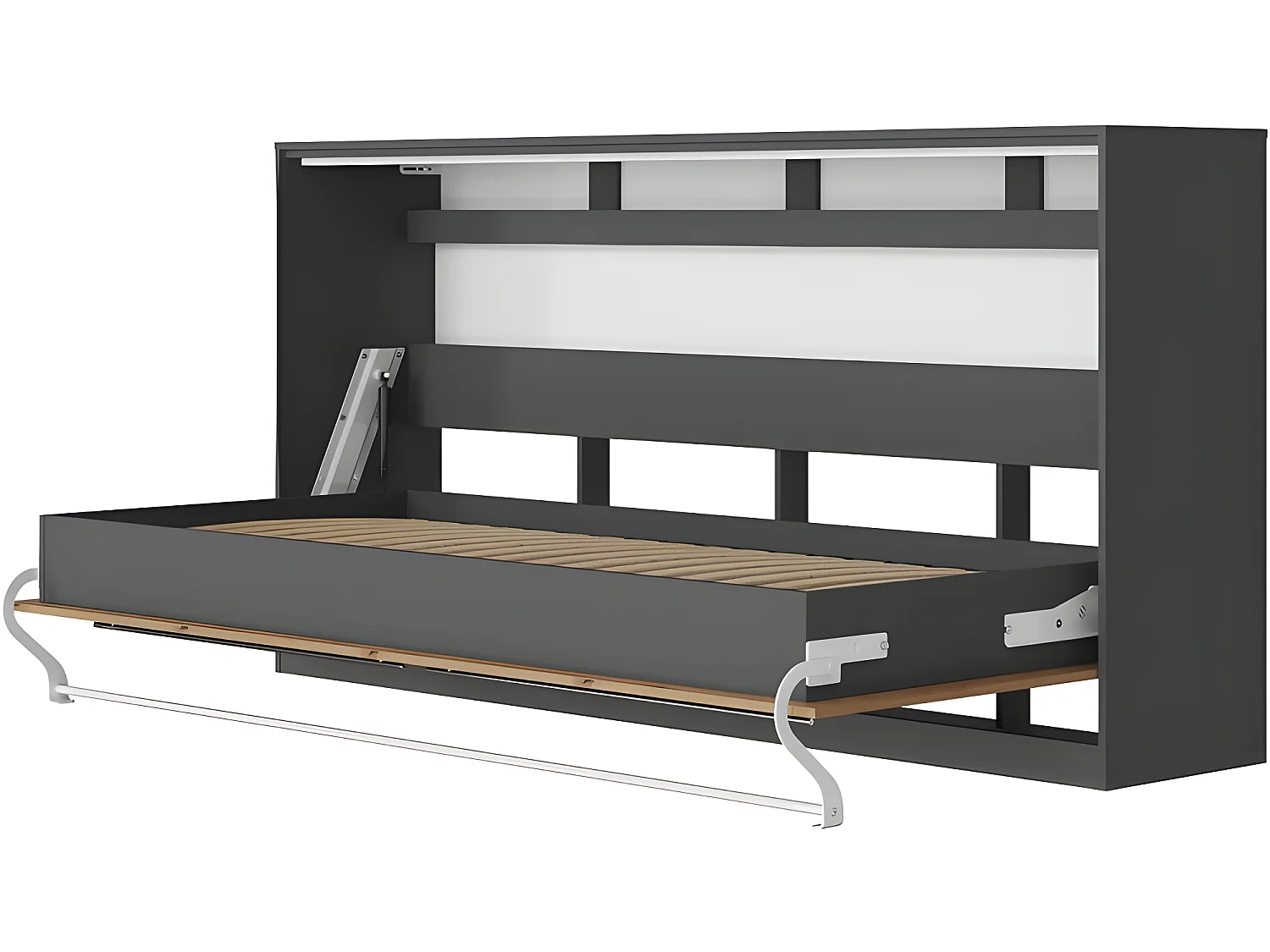 Armoire Lit escamotable 90x200cm Supérieur Horizontal Lit Rabattable Lit Mural Anthracite/Chêne sauvage