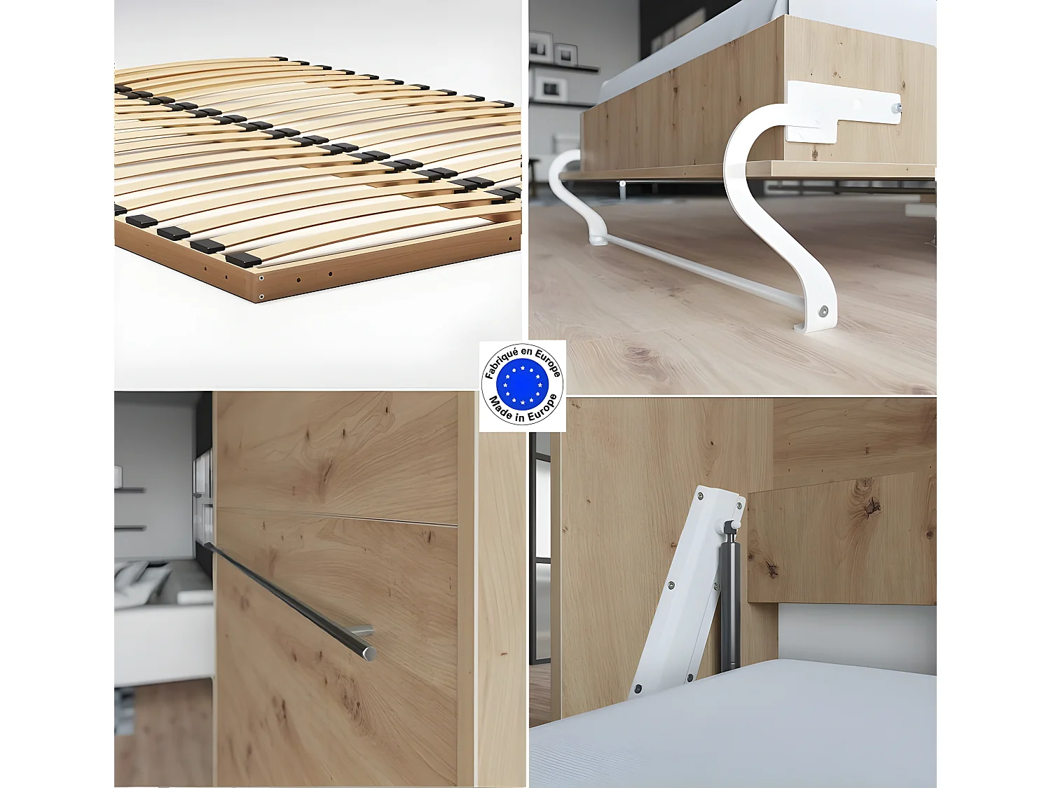 Lit escamotable +2 Placards Vertical 120x200+(100x2)cm Lit Rabattable Lit Mural Standard Chêne Sauvage/Chêne Sauvage