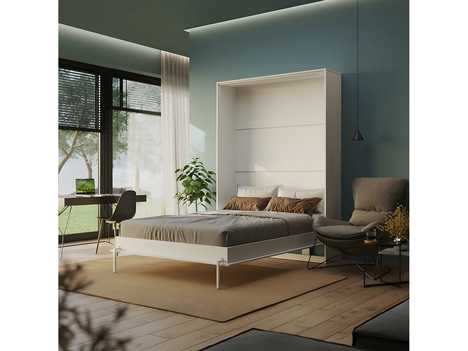 Armoire Lit escamotable 140x200cm Blanc Vertical Lit Rabattable Lit Mural C*Adore