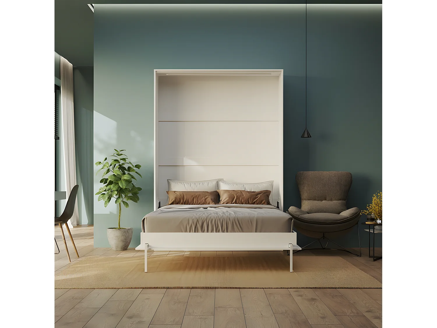 Armoire Lit escamotable 140x200cm Blanc Vertical Lit Rabattable Lit Mural C*Adore