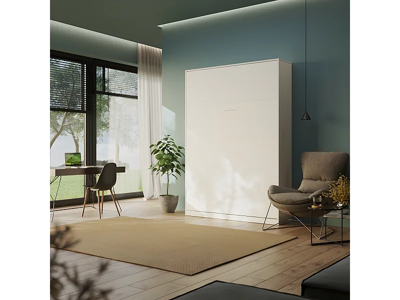 Armoire Lit escamotable 140x200cm Blanc Vertical Lit Rabattable Lit Mural C*Adore