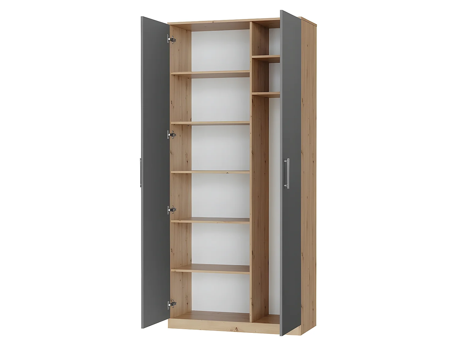 Lit escamotable +2 Placards Vertical 90x200+(80x2)cm Lit Rabattable Lit Mural Standard Chêne Sauvage/Anthracite